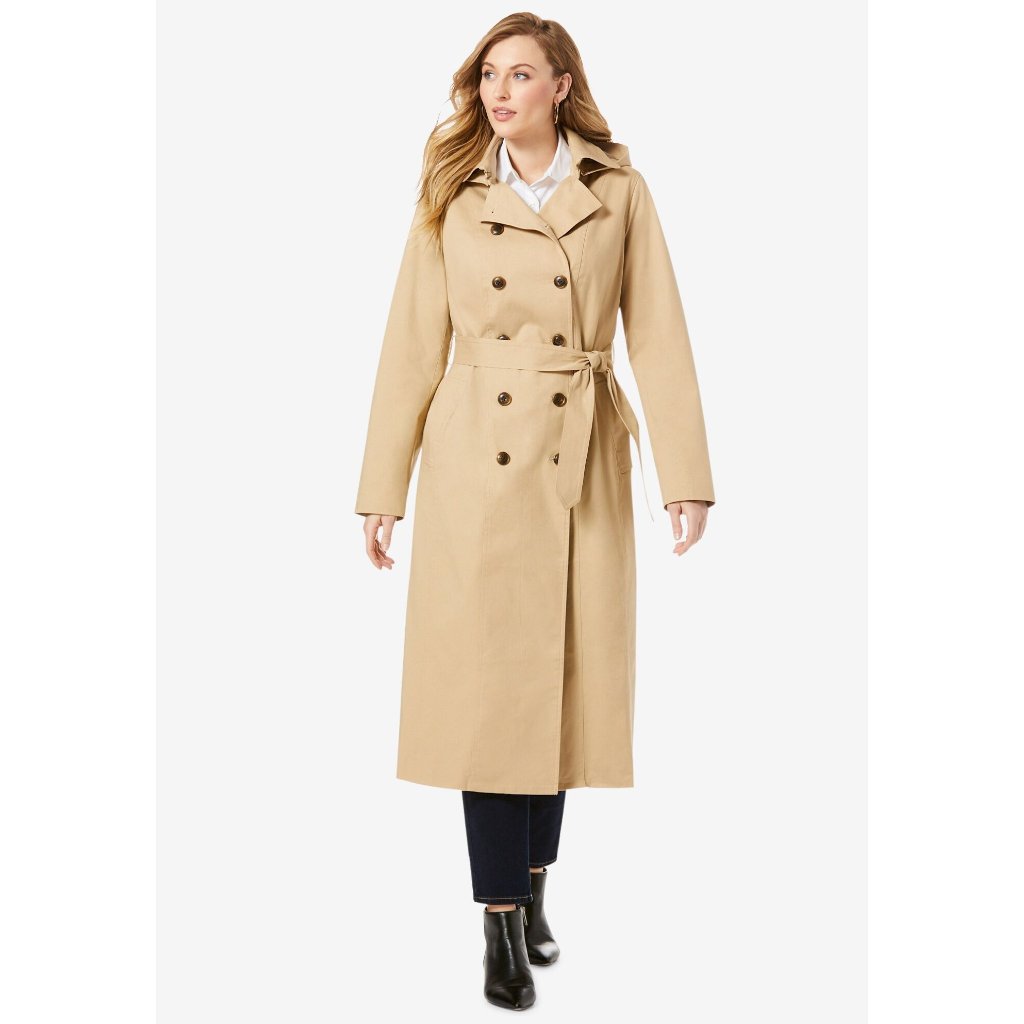 Jessica London Outerwear Sz. 14w Double Breasted Long Trench Coat In Khaki